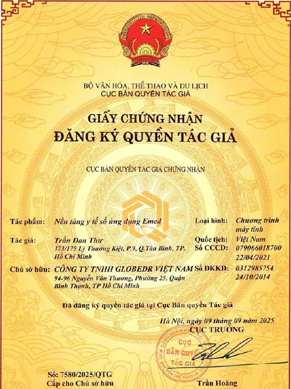 Giấy chứng nhận đăng ký quyền tác giả 09/2025